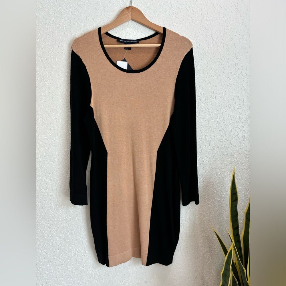 NWT French Connection Black Tan Long Sleeve Dress Size 12